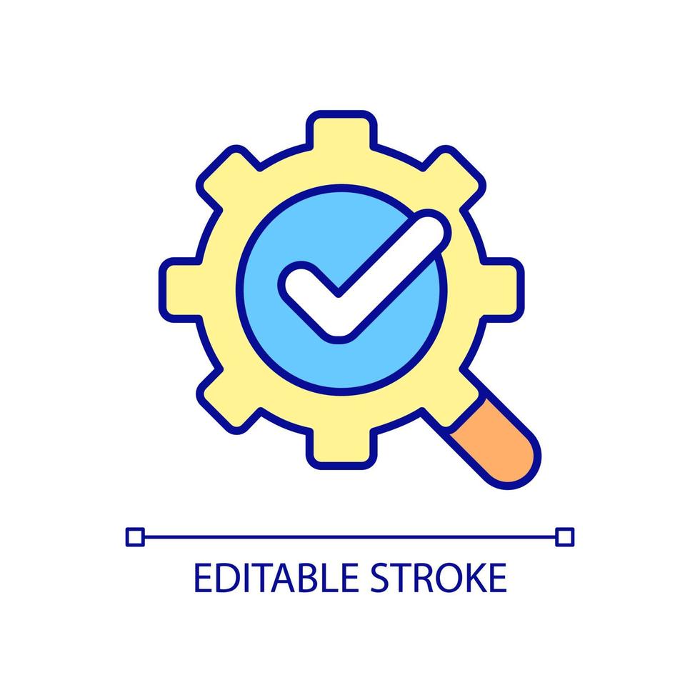 icône de couleur rvb de réussite de la vérification du système. logiciels informatiques et gestion de systèmes. veille informatique. illustration vectorielle isolée. dessin au trait rempli simple. trait modifiable vecteur