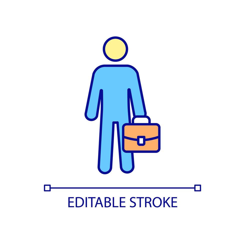 icône de couleur rvb homme d'affaires. employé pour un poste vacant. personne avec valise. ressources humaines. travail et gestion d'entreprise. illustration vectorielle isolée. dessin au trait rempli simple. trait modifiable vecteur