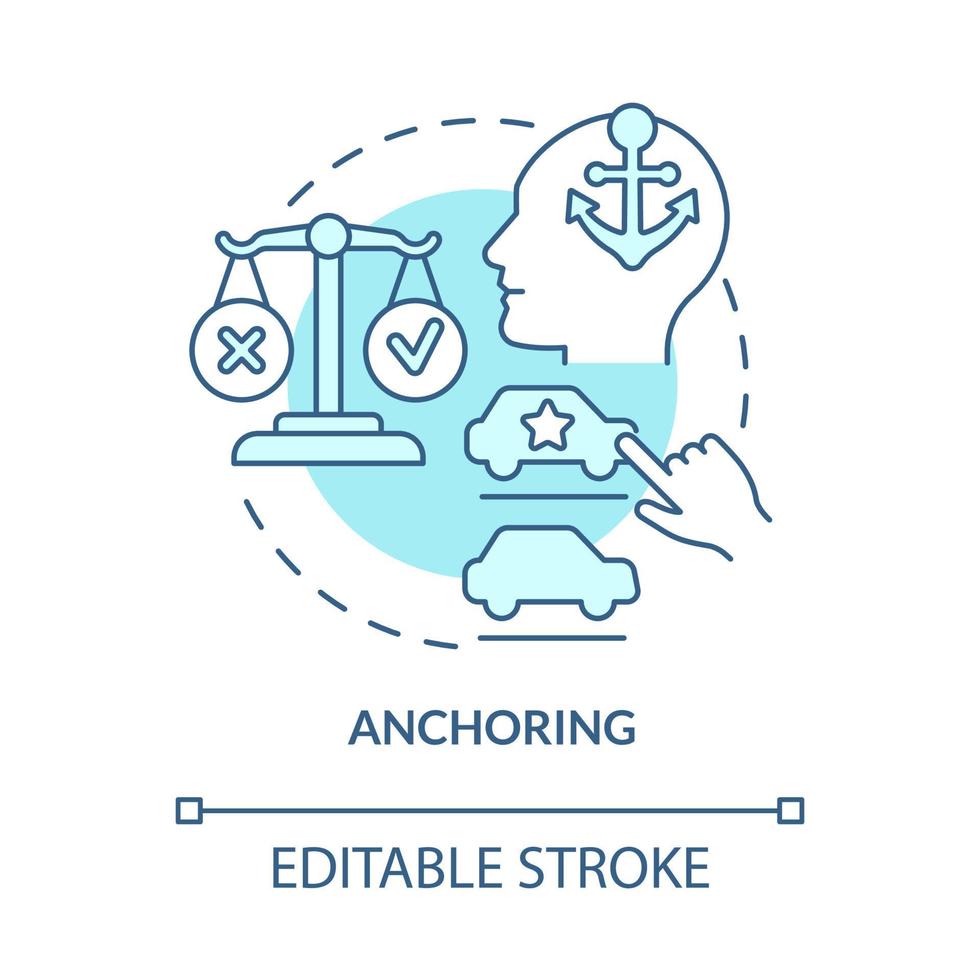 icône de concept de biais d'ancrage. influence sur la prise de décision. comportement irrationnel du client. astuce de neuromarketing idée abstraite illustration de ligne mince. dessin de couleur de contour isolé de vecteur. trait modifiable vecteur
