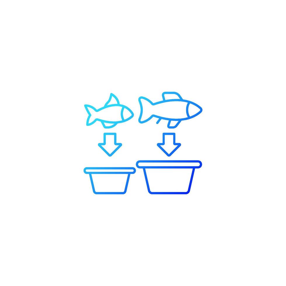 icône de vecteur linéaire de gradient de tri de poisson. classer et séparer les produits de la mer pour le commerce. table et machine de tri. symbole de couleur de ligne mince. pictogramme de style moderne. dessin de contour isolé de vecteur