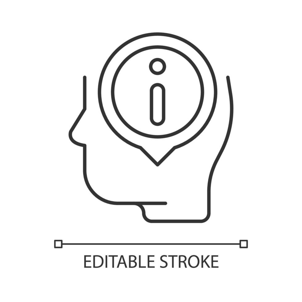 icône linéaire bien informée. obtenir des informations détaillées et des faits. personne bien informée. illustration personnalisable en ligne mince. symbole de contour. dessin de contour isolé de vecteur. trait modifiable vecteur