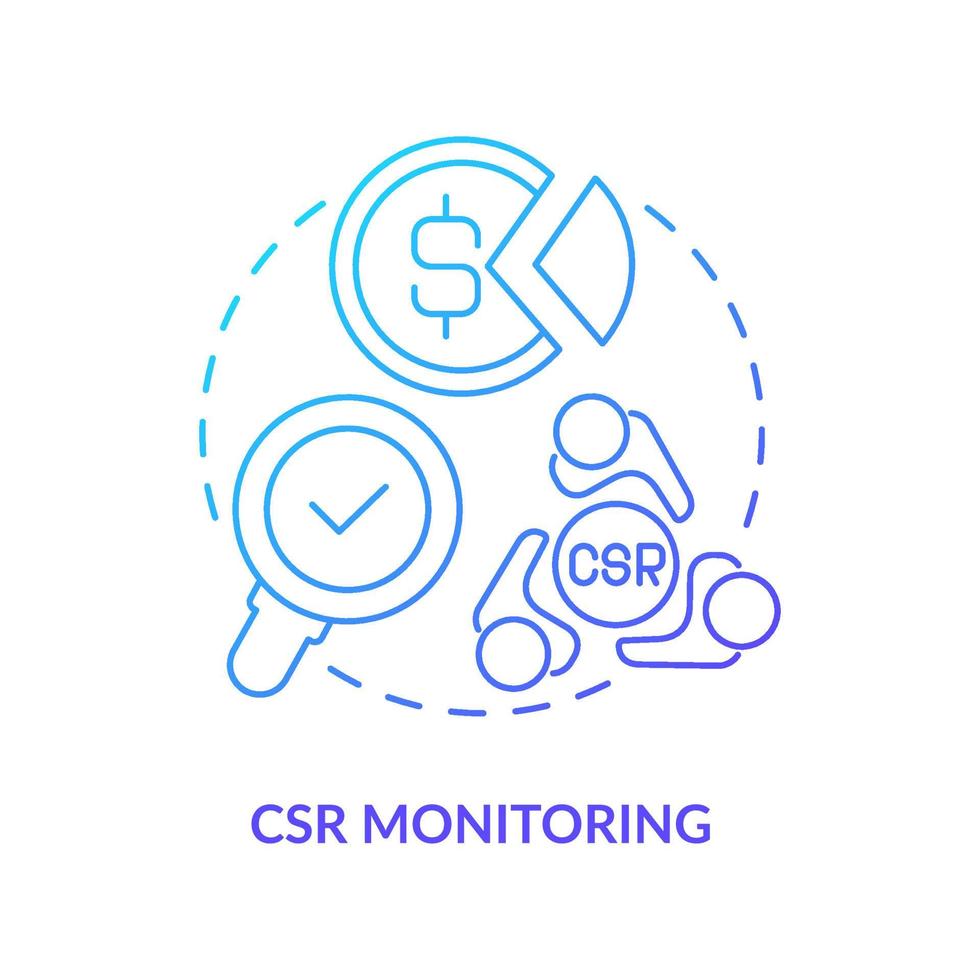 icône de concept de cadre de surveillance de la rse. activités de responsabilité sociale des entreprises et processus d'évaluation idée abstraite illustration en ligne mince. dessin de couleur de contour isolé de vecteur