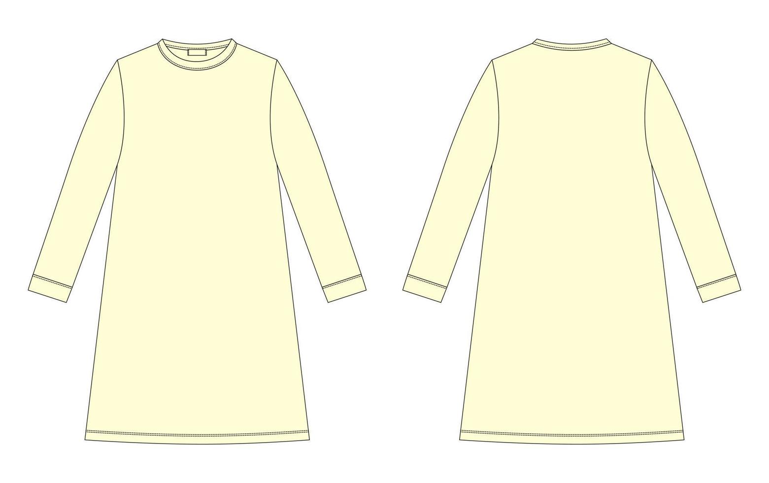 croquis technique chemise de nuit. nuisette en coton pour enfants. couleur jaune. vecteur