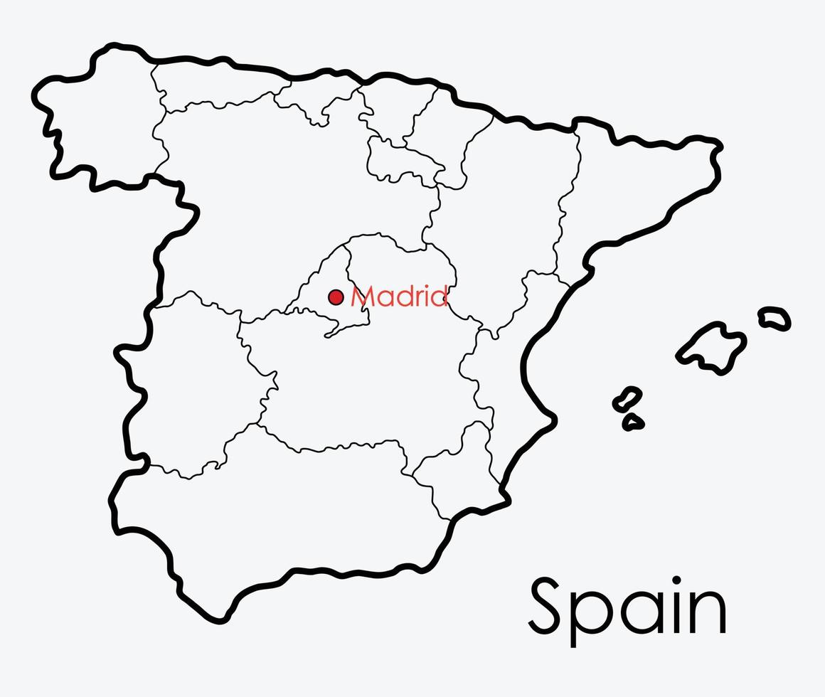 carte d'espagne dessin à main levée sur fond blanc. vecteur