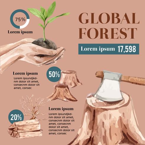 Réchauffement de la planète et pollution, sauver le monde, données statistiques infographiques présentes, création de modèle de création illustration vectorielle aquarelle vecteur