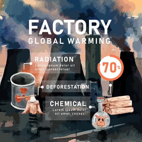 Réchauffement de la planète et pollution, sauver le monde, données statistiques infographiques présentes, création de modèle de création illustration vectorielle aquarelle vecteur