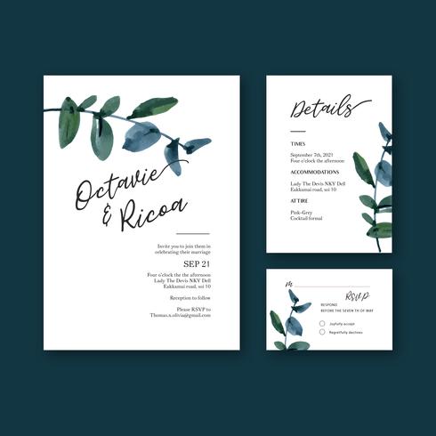 Mariage mariage carte mariage floral carte heureuse carte, détail de rsvp. espace mise en page vintage ornement belle, aquarelle vector illustration modèle conception de la collection