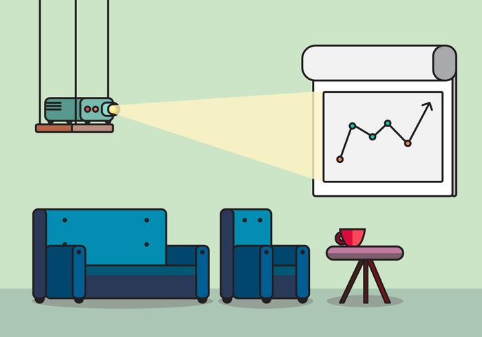 Salle de présentation avec projecteur et sièges confortables vecteur