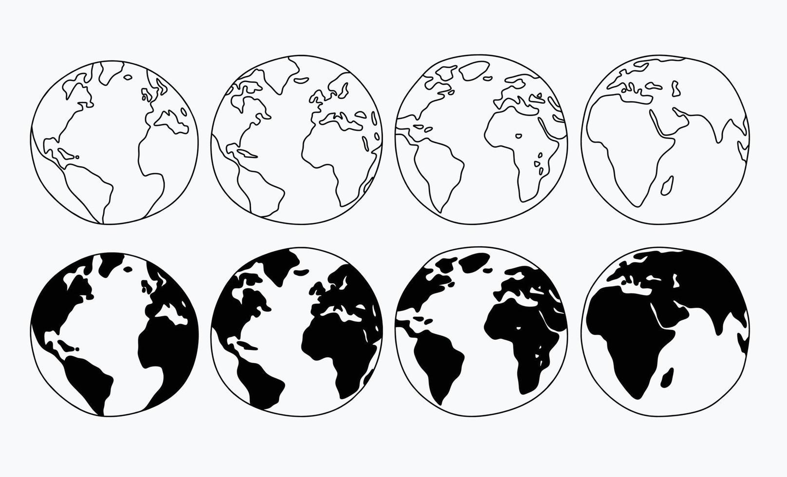 ensemble de globes de dessin animé isolé sur fond blanc. vecteur