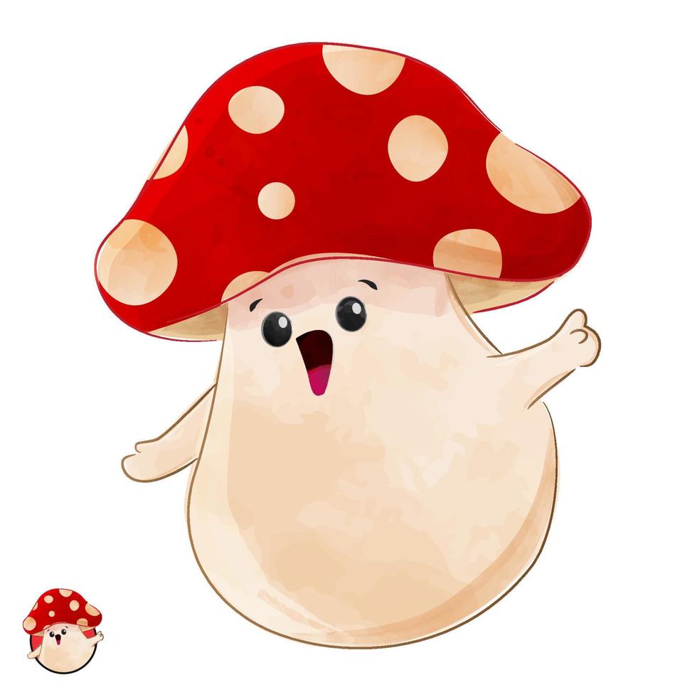 illustration de mascotte de champignon rouge aquarelle vecteur