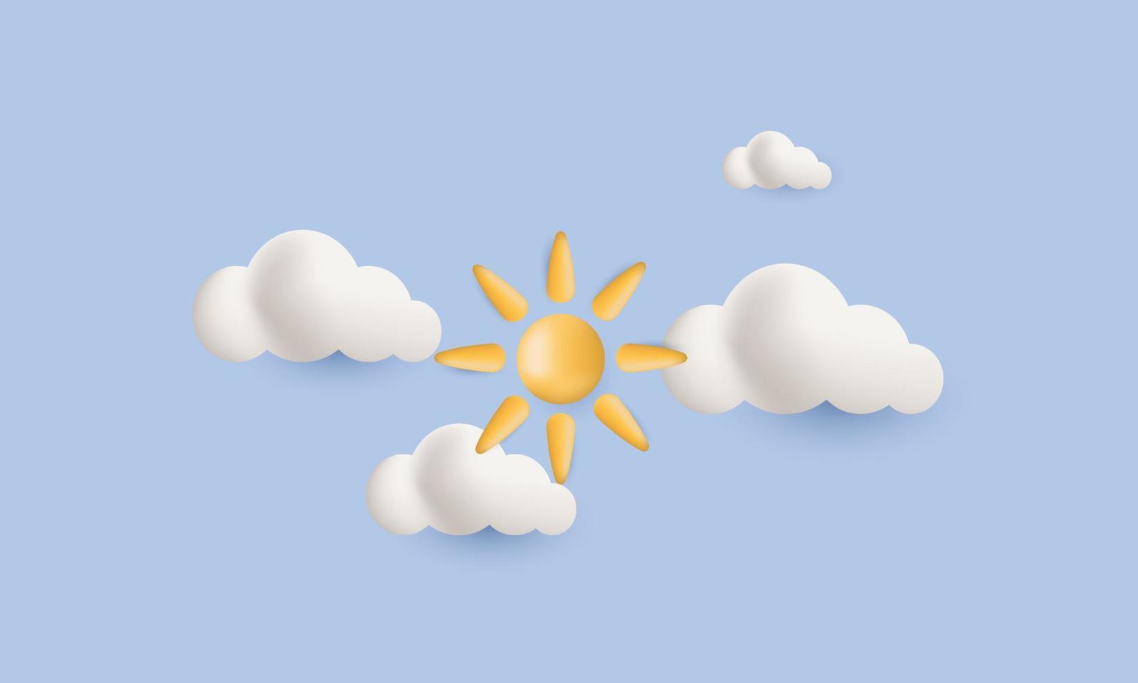 Concept de journée ensoleillée 3d réaliste nuages de soleil isolés vecteur