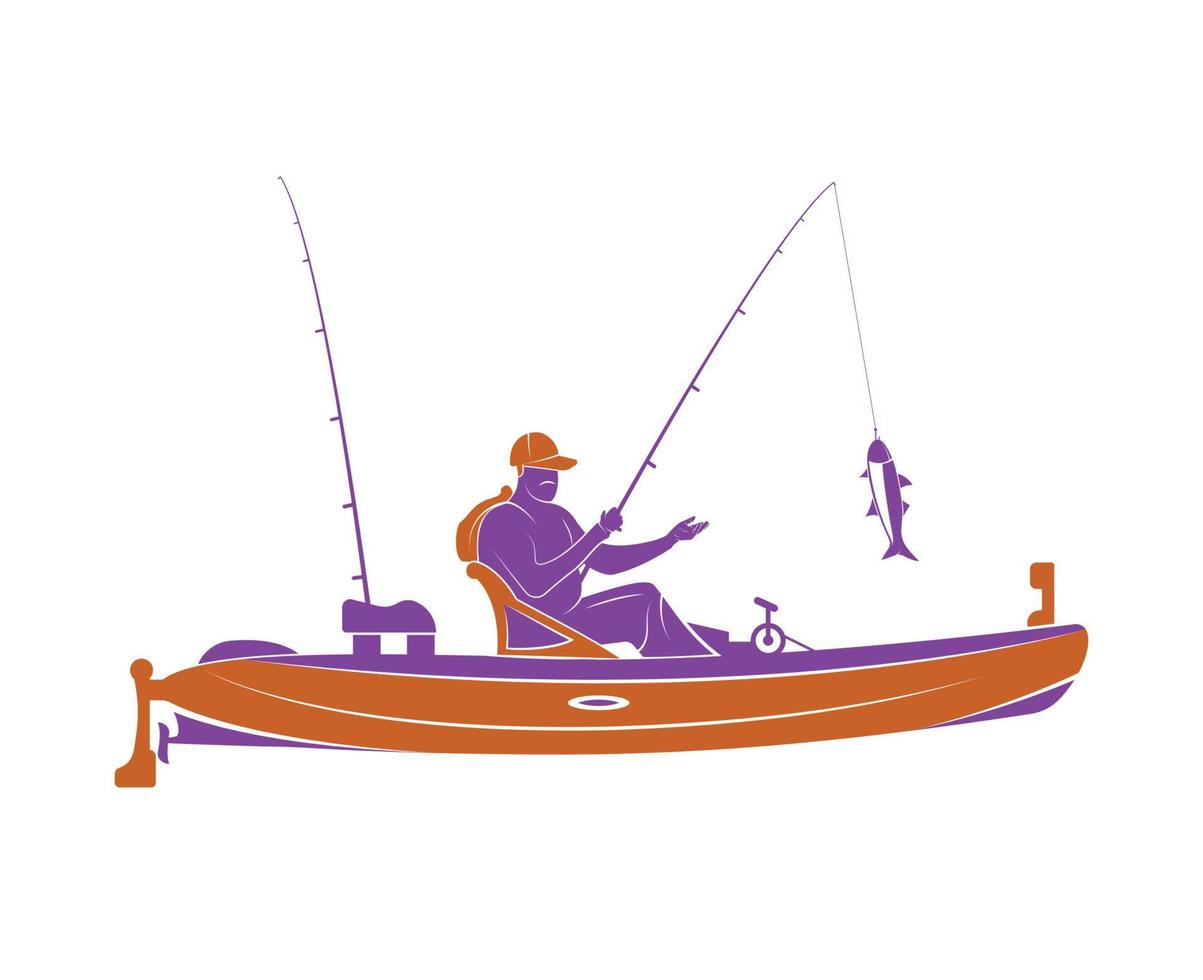 vecteurs et icône de pêche en kayak, symbole de pêche en bateau. vecteur
