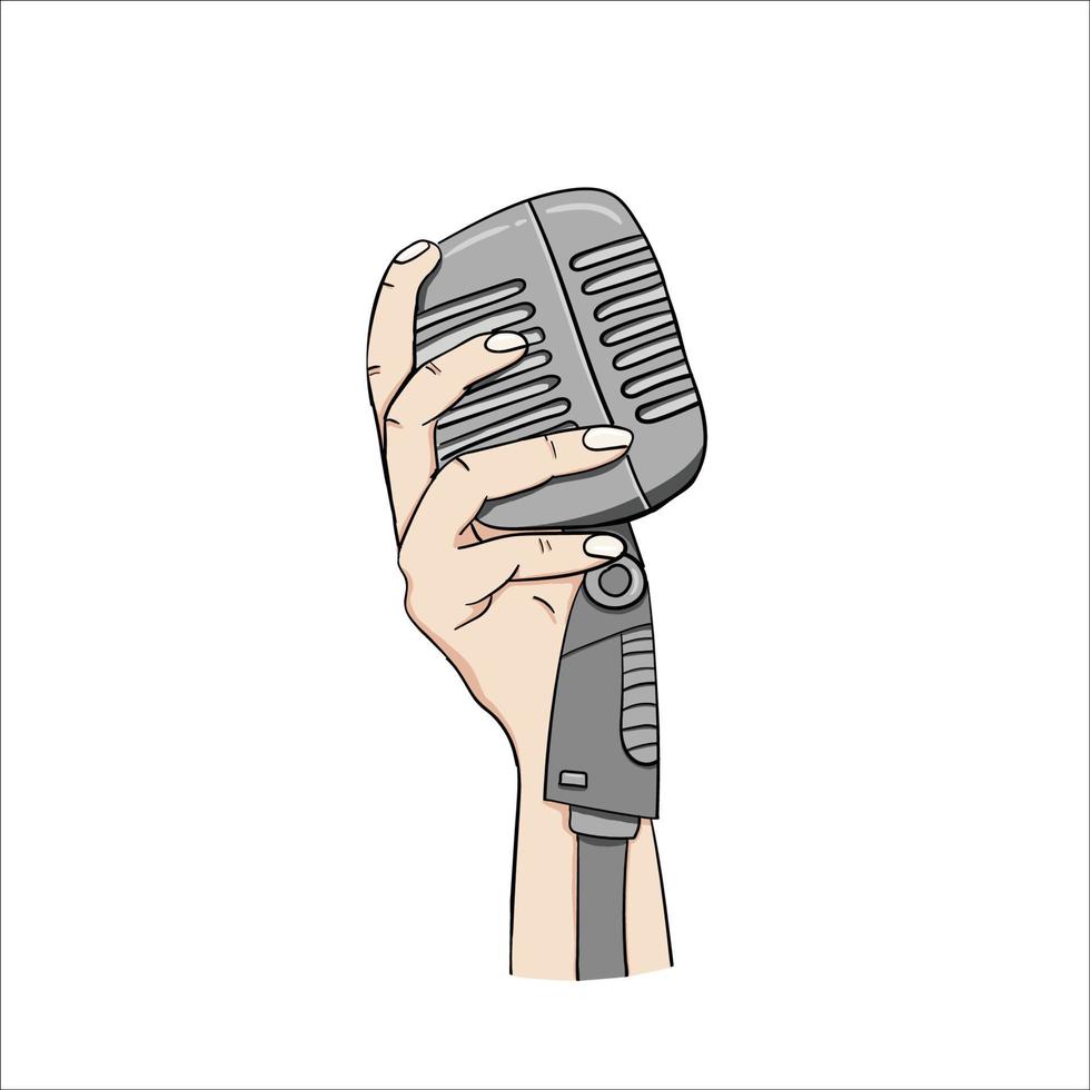 illustration d'une main tenant un microphone vecteur