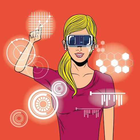 Femme utilisant des lunettes de réalité virtuelle vecteur