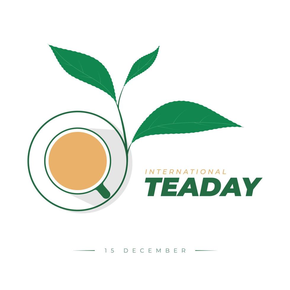 création de logo pour la journée internationale du thé avec feuille de thé et conception de tasse. vecteur