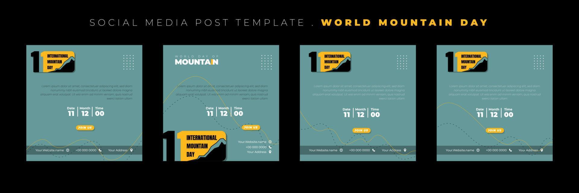 ensemble de modèles de publication sur les réseaux sociaux avec création de logo typographique de la journée internationale de la montagne. conception de modèle de journée internationale de la montagne. vecteur