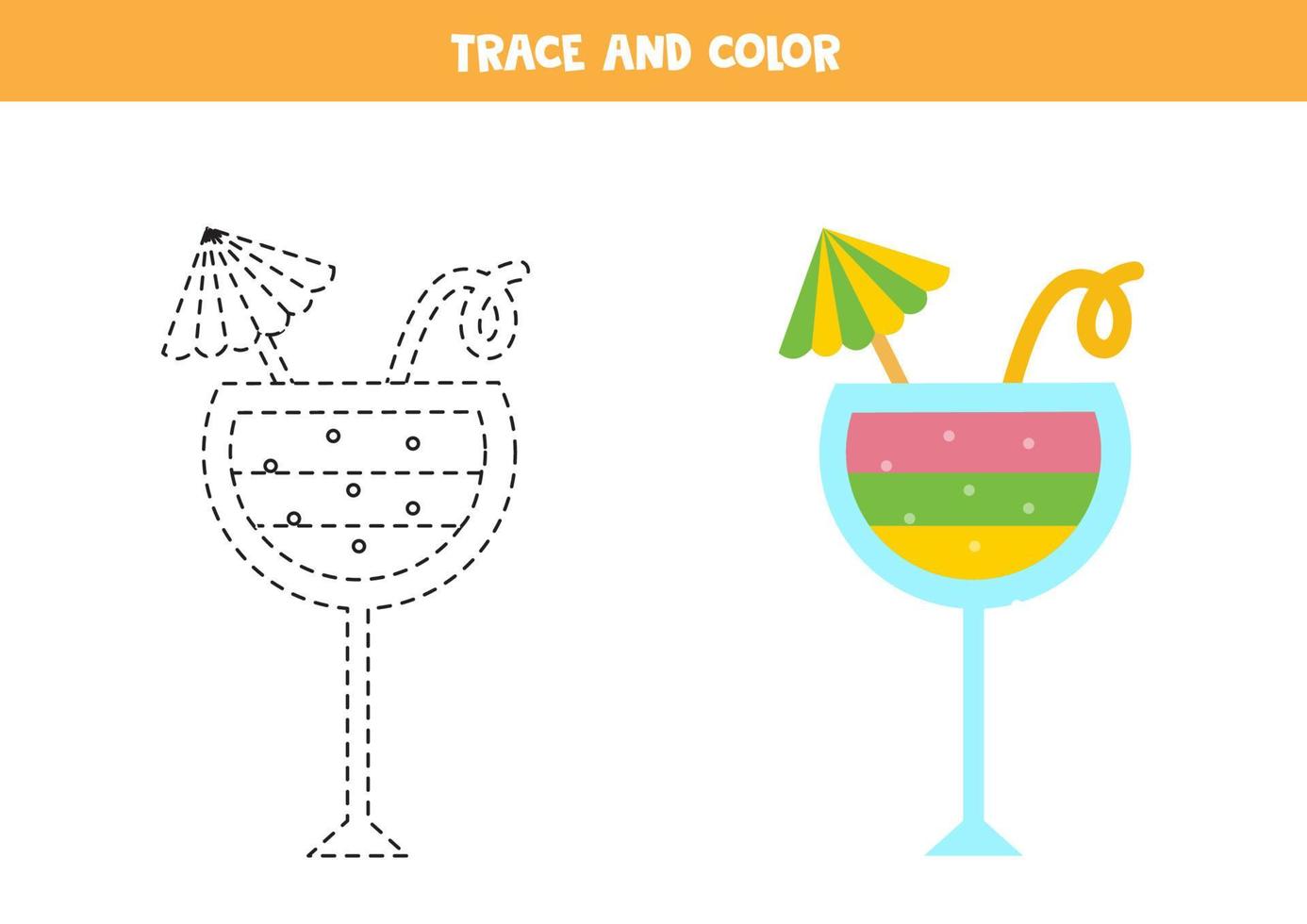 tracer et colorier un joli cocktail. feuille de travail pour les enfants. vecteur