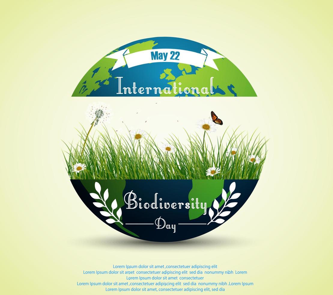 herbe verte et fleurs à l'intérieur de la terre pour le fond de la journée internationale de la biodiversité vecteur