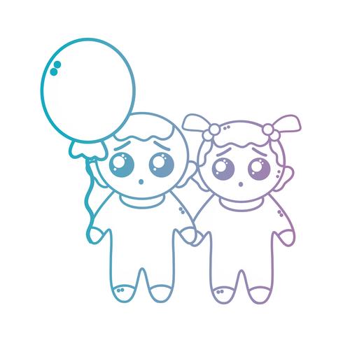 line cute babies avec coiffure et ballon vecteur