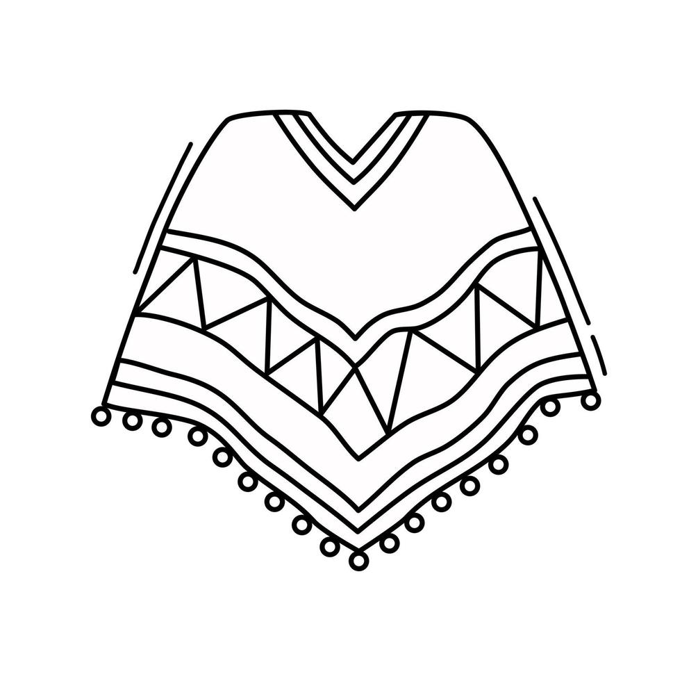 poncho mexicain sur fond blanc. contour. icône. illustration vectorielle. vecteur