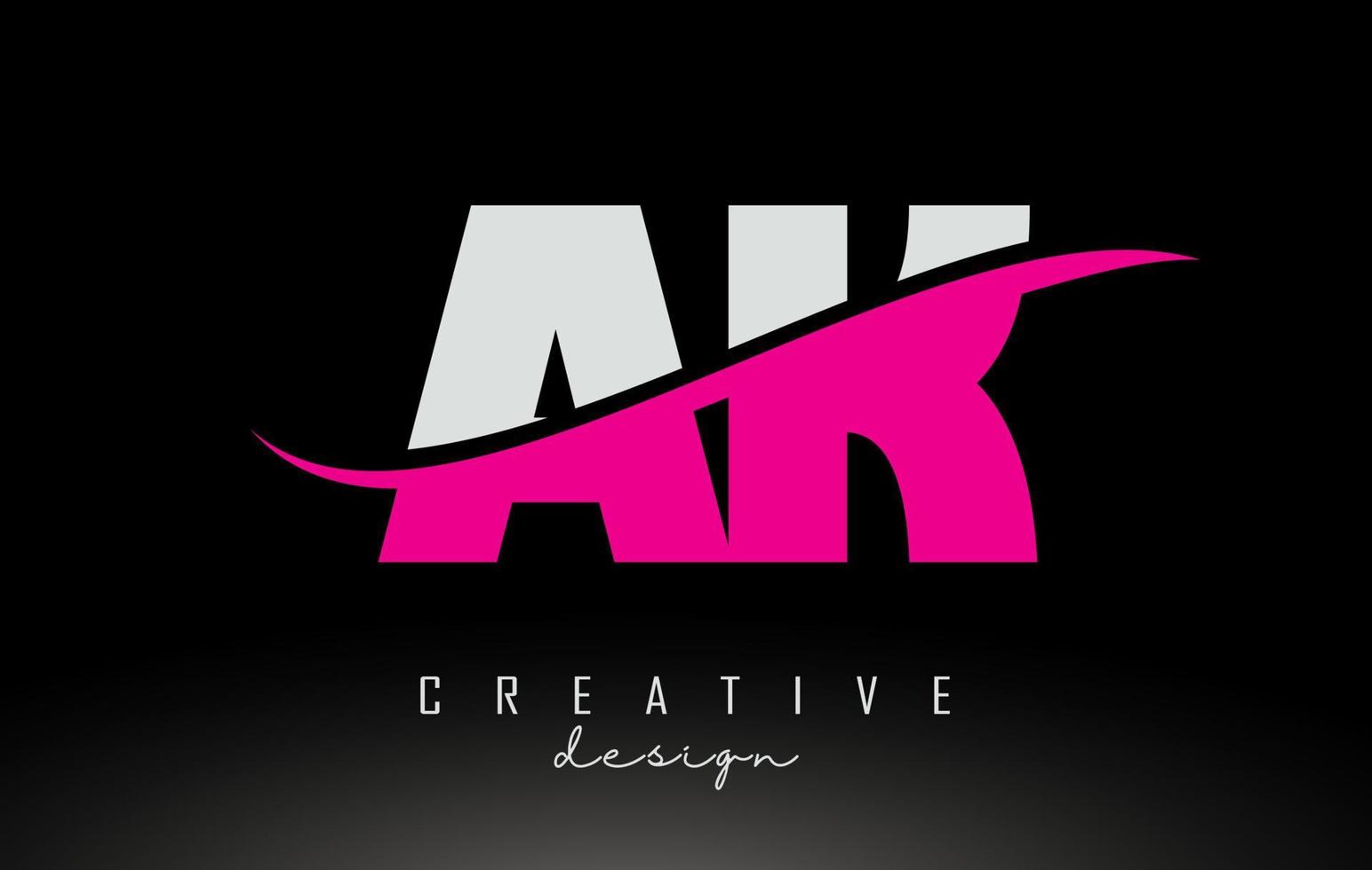 ak ak logo de lettre blanche et rose avec swoosh. vecteur