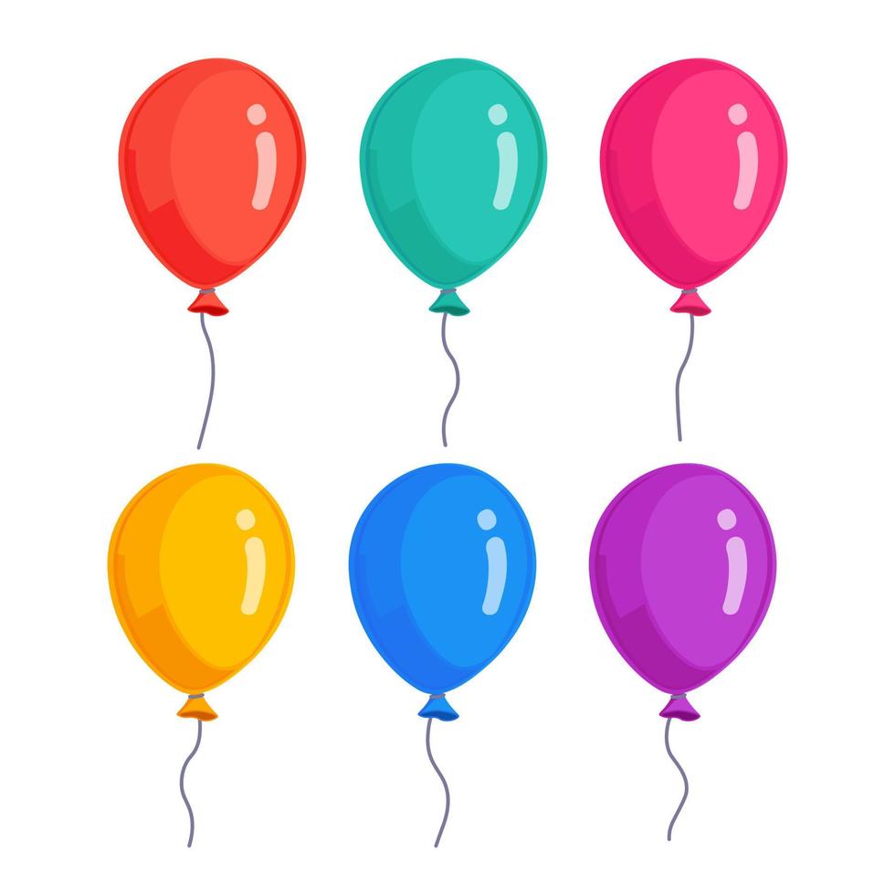 ensemble de ballon d'hélium, boules d'air volantes isolées sur fond blanc. joyeux anniversaire, concept de vacances. décoration de fête. conception de dessin animé de vecteur