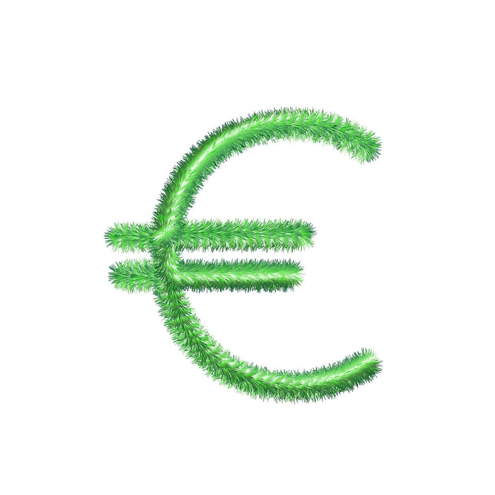 symbole de l'euro monnaie icône herbeuse et poilue. économie européenne et monnaie commerciale poilue. symbole d'argent facilement modifiable. plumes douces et réalistes. vert moelleux isolé sur fond blanc. vecteur