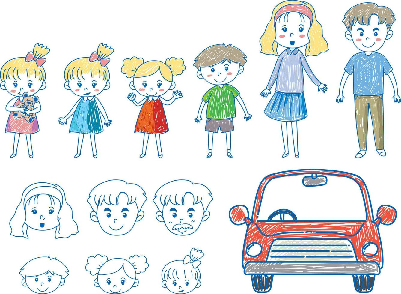 un papier avec un motif doodle de famille et de voiture avec des couleurs vecteur