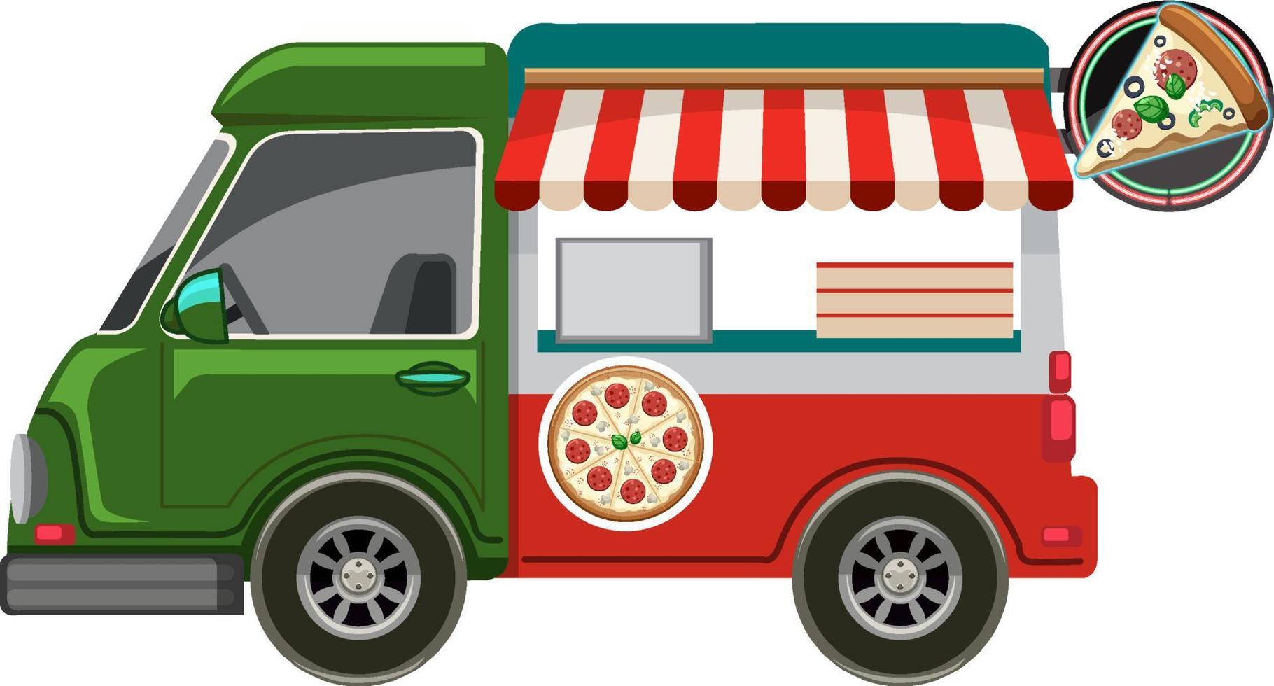 un joli camion de nourriture de pizza sur fond blanc vecteur