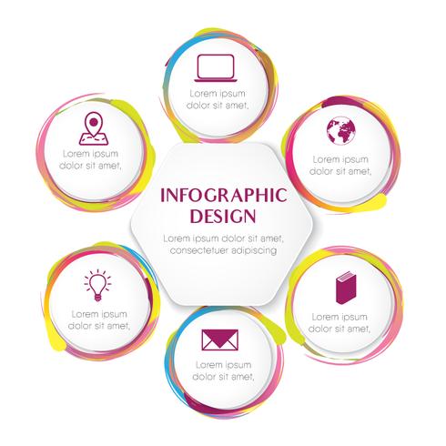 Modèle d&#39;infographie pour six choix de style de couleur de l&#39;eau en illustration vectorielle cercle vecteur