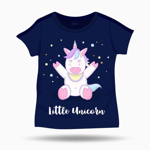 Petite illustration de licorne drôle sur le modèle enfants T-shirt. Illustration vectorielle vecteur