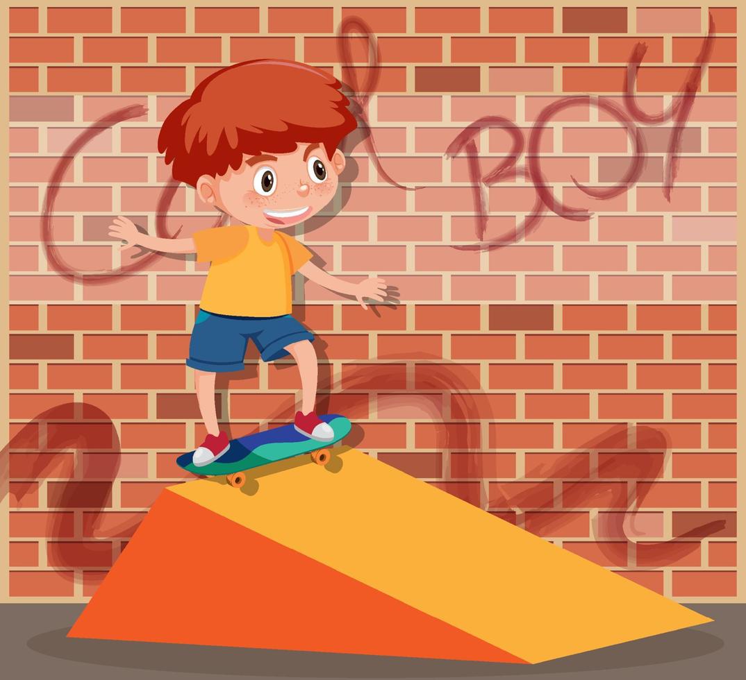 une scène de petit garçon jouant au skate vecteur