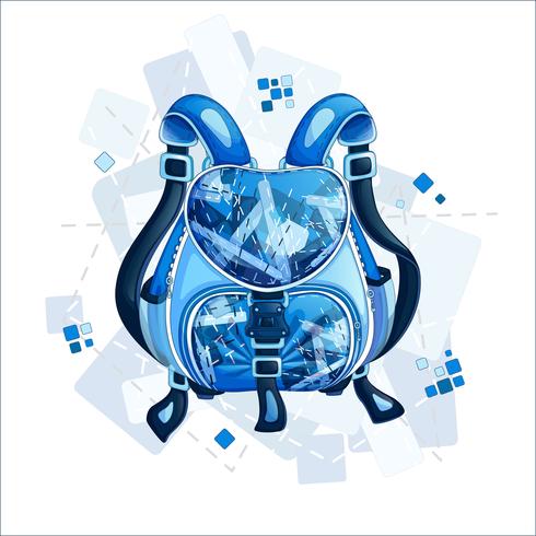 Sac à dos bleu sportif élégant avec un motif géométrique. Sacs et accessoires design printaniers. Illustration vectorielle vecteur