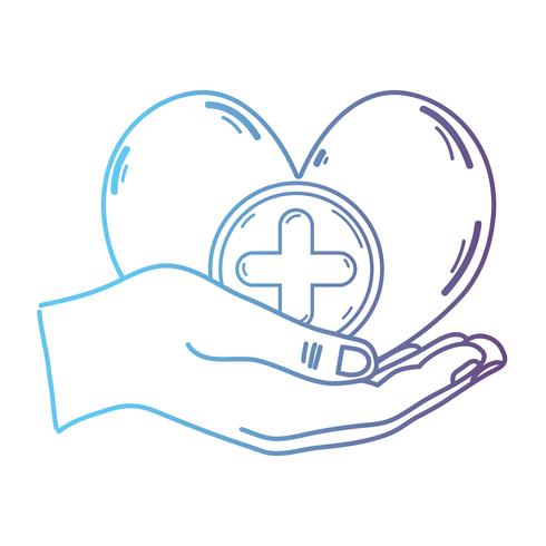 mains en ligne avec symbole de médecine cardiaque pour aider les vecteur