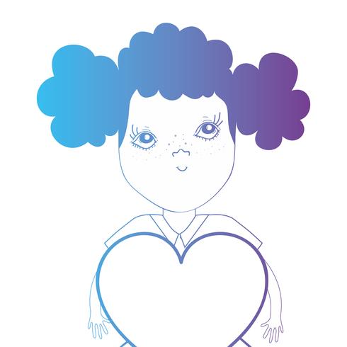 ligne avatar fille avec un design coiffure et coeur vecteur