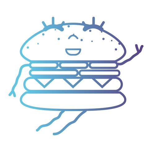 ligne kawaii mignon heureux hamburger fastfood vecteur