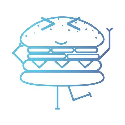 ligne kawaii mignon heureux hamburger fastfood vecteur