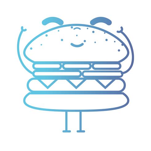 ligne kawaii mignon heureux hamburger fastfood vecteur