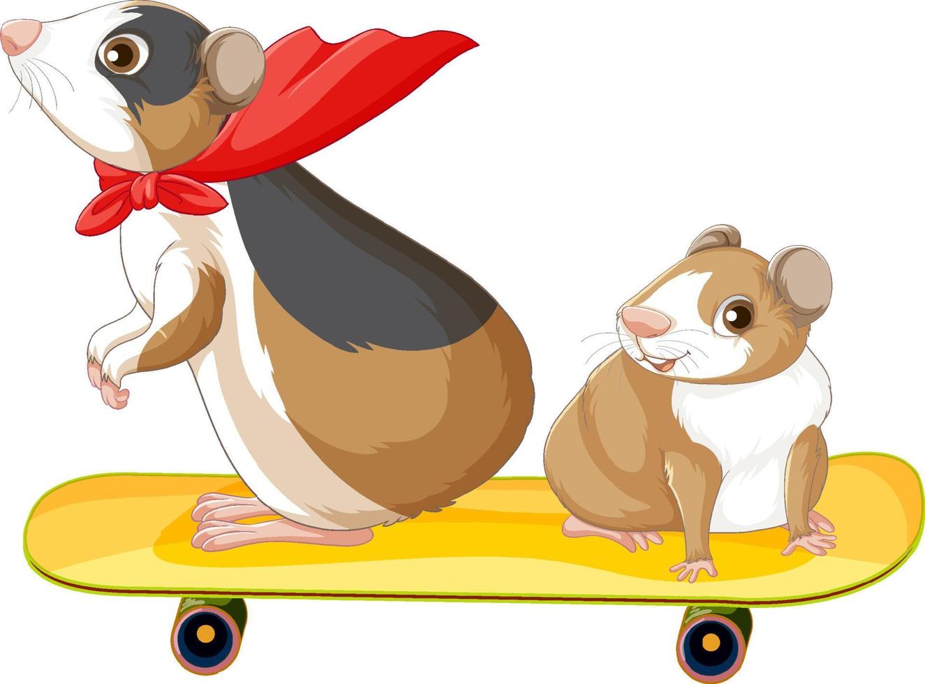 deux hamsters sur planche à roulettes vecteur