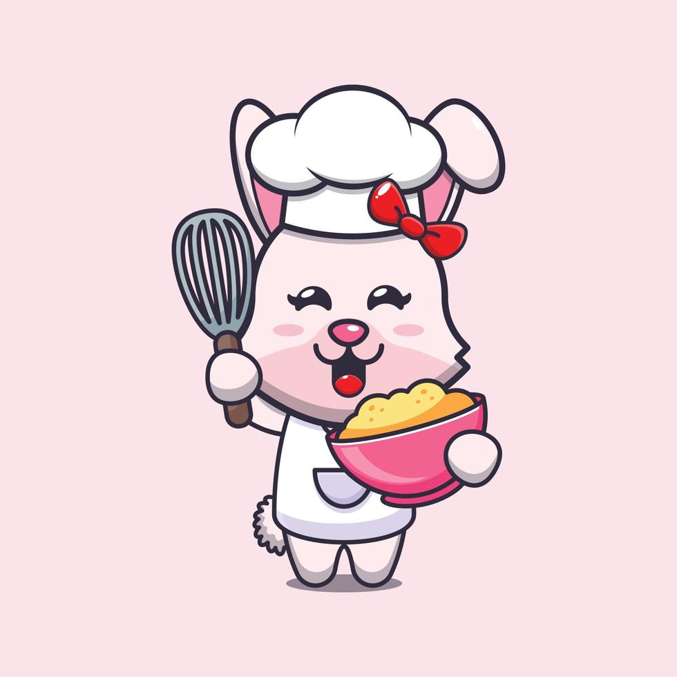 mignon, lapin, chef cuisinier, mascotte, dessin animé, caractère, à, pâte gâteau vecteur