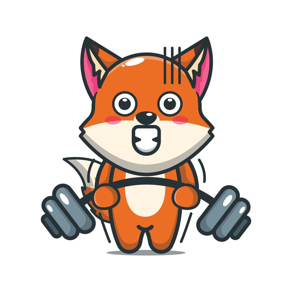 mignon, renard, levage, barbell, dessin animé, vecteur, illustration vecteur