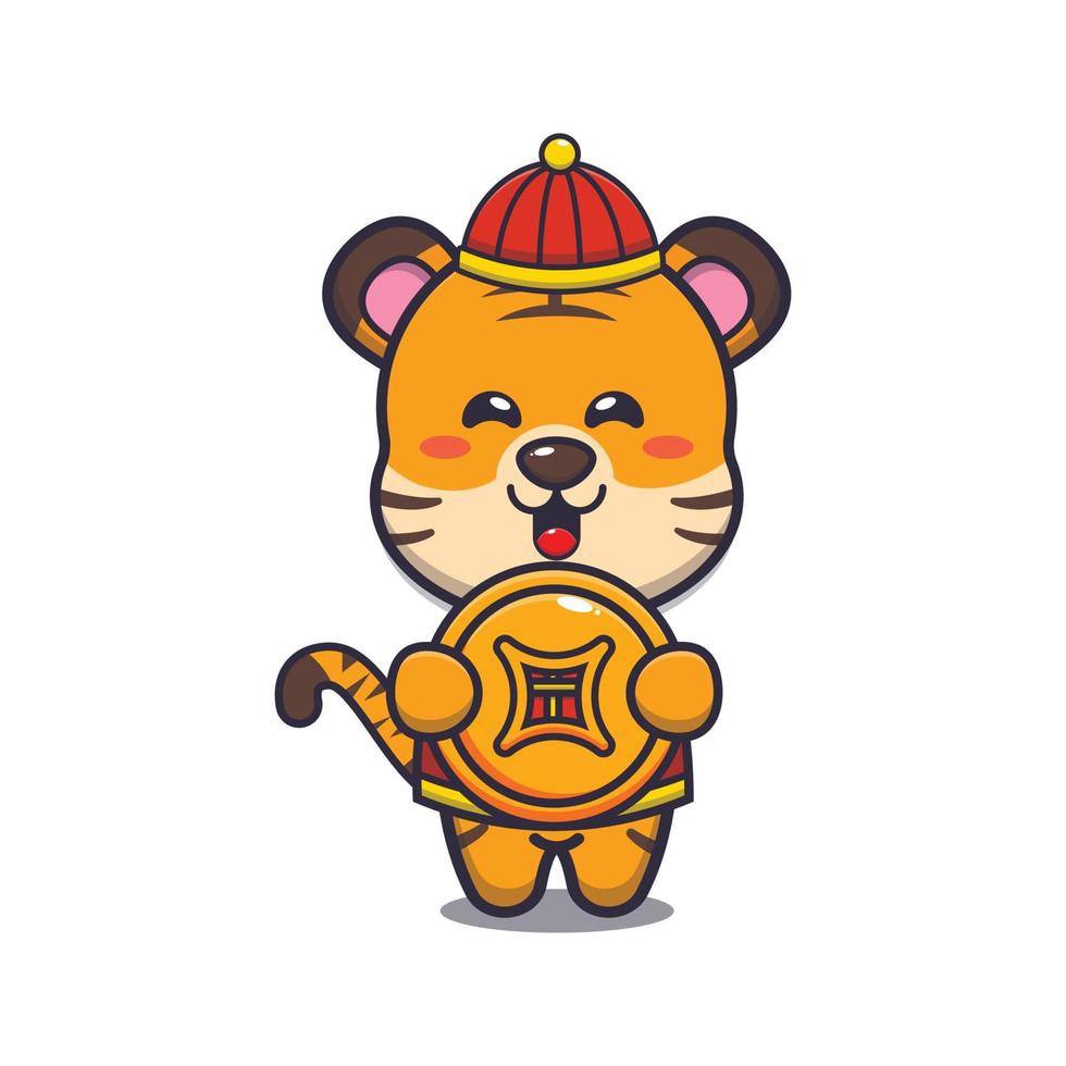 tigre mignon dans le nouvel an chinois. illustration d'animal de dessin animé mignon. vecteur