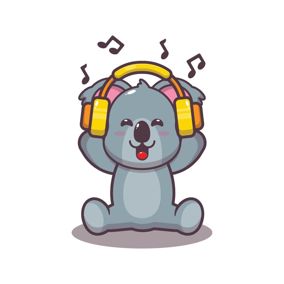 koala mignon écoutant de la musique avec illustration vectorielle de dessin animé de casque vecteur