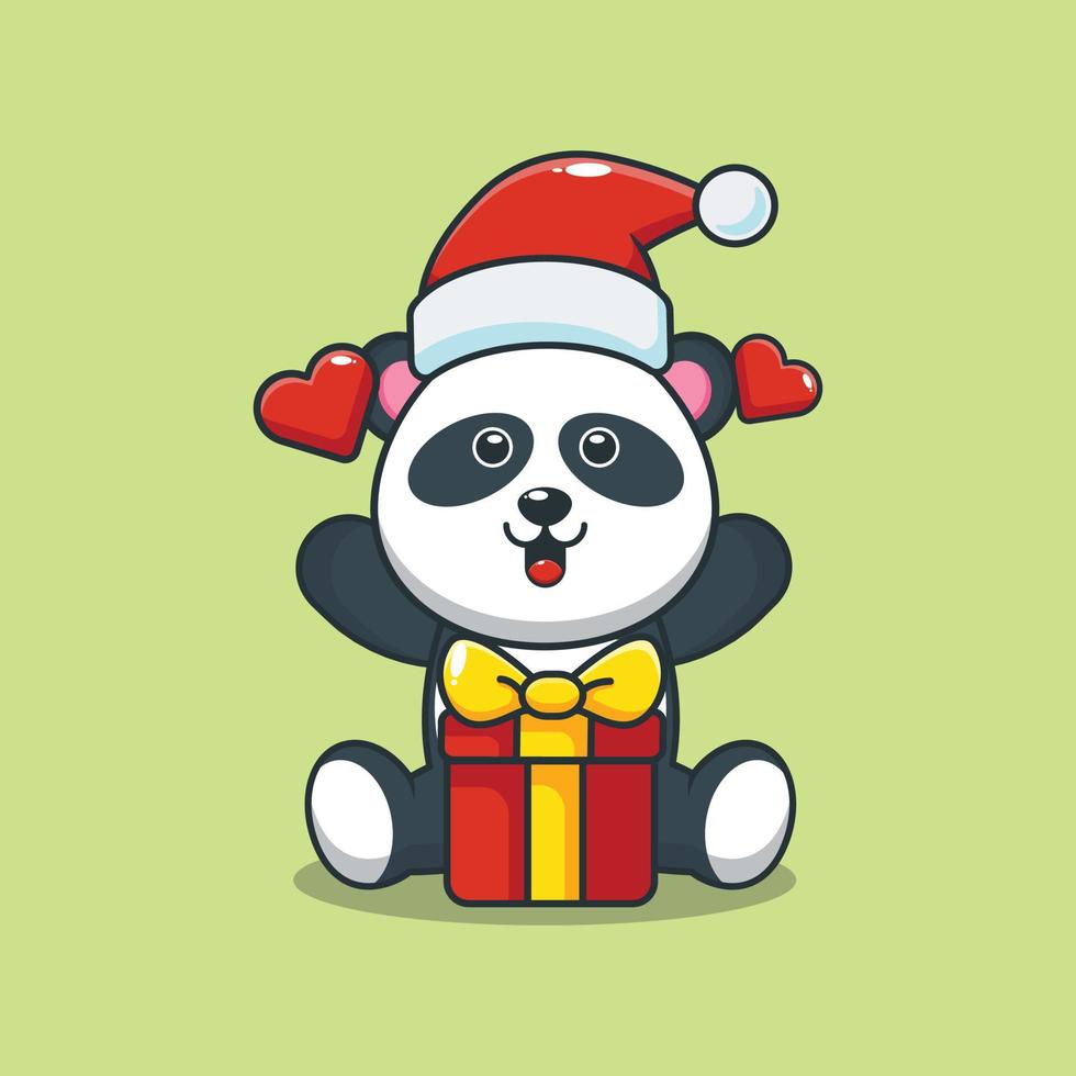 panda mignon heureux avec un cadeau de noël vecteur