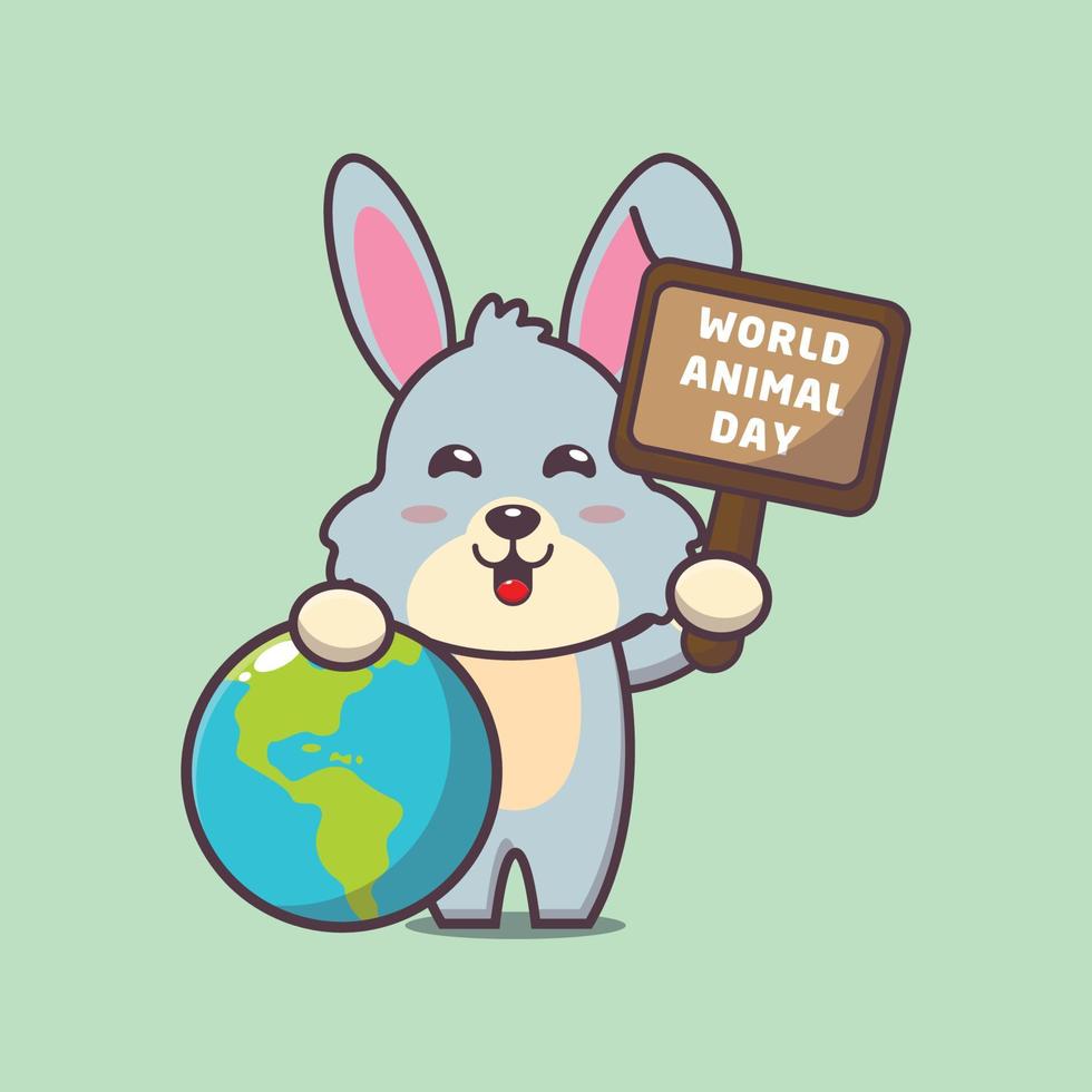 personnage de dessin animé de lapin mignon lors de la journée mondiale des animaux vecteur