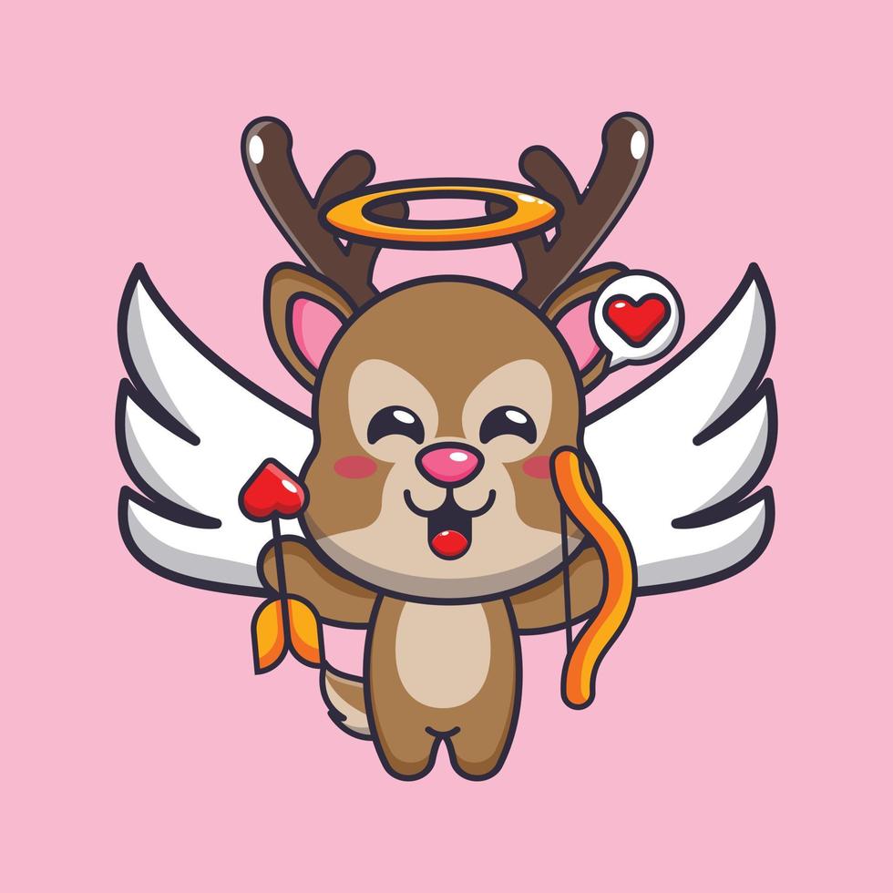 mignon, cerf, cupidon, dessin animé, caractère, tenue, amour, flèche vecteur