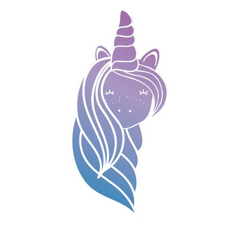 silhouette mignonne tête de licorne avec coiffure vecteur