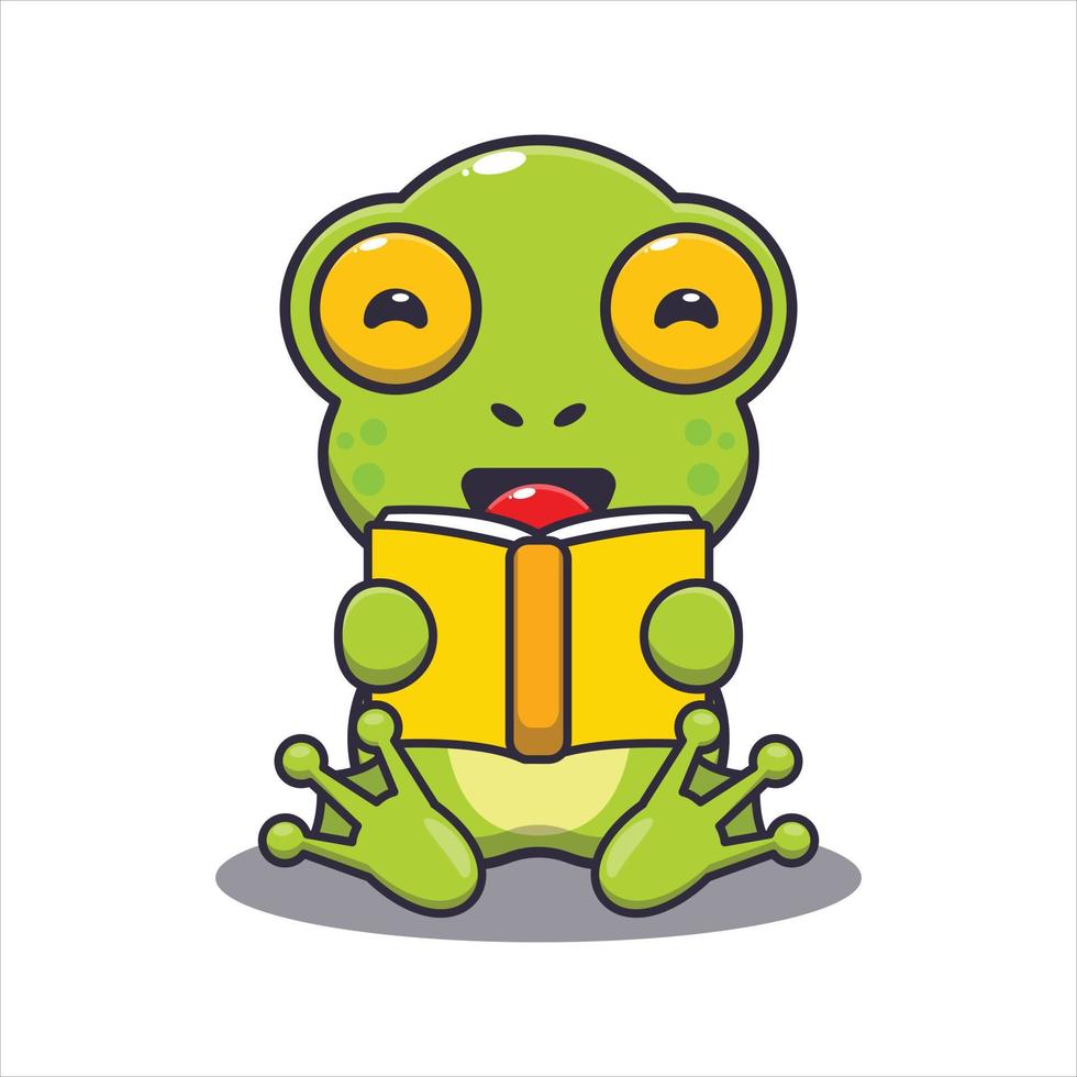 grenouille mignonne lisant un livre illustration vectorielle de dessin animé vecteur