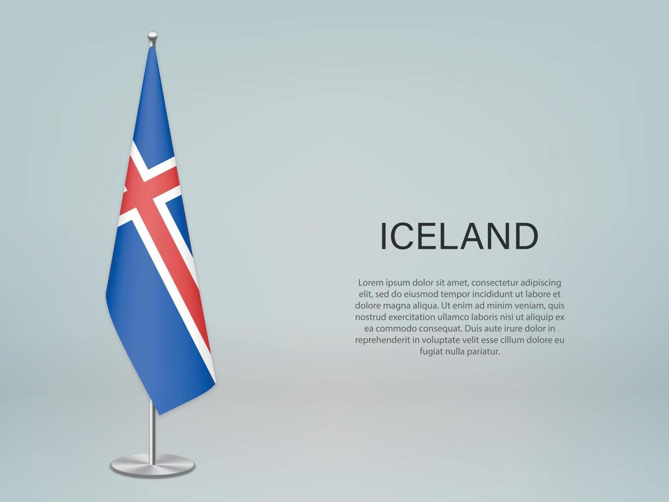 drapeau suspendu de l'islande sur le stand. modèle de bannière de conférence vecteur