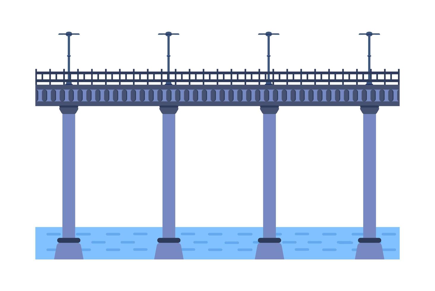 illustration vectorielle de pont. élément d'architecture de la ville avec câbles, autoroute et construction de ponts sur la rivière avec chaussée isolée et lanternes sur un paysage coloré vecteur